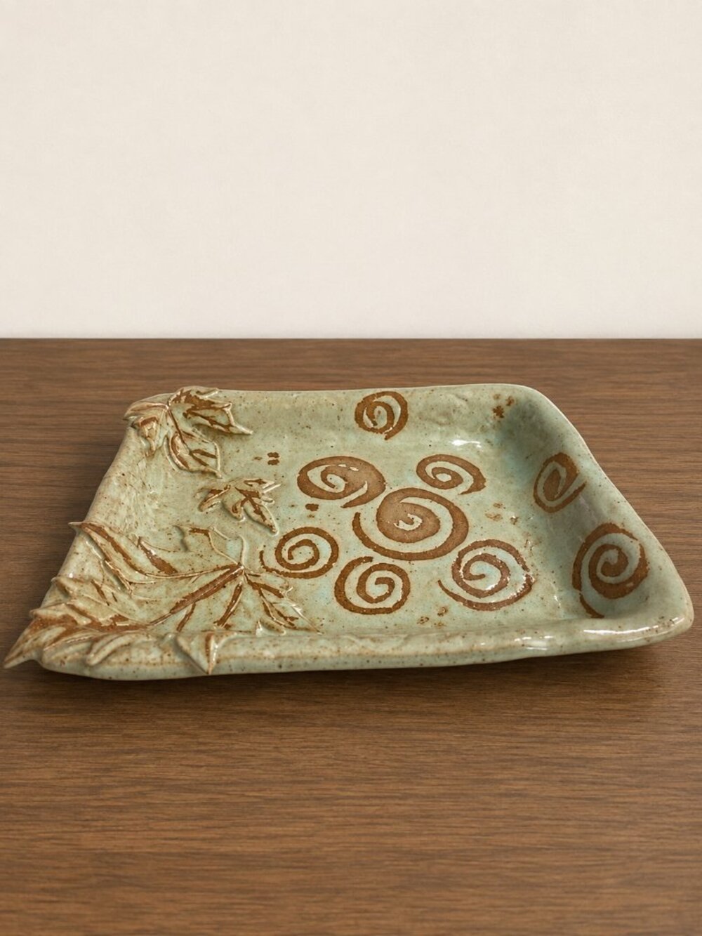 SIGNED Montreat Center Handmade Studio Pottery Maple Leaf Swirl Serving Tray